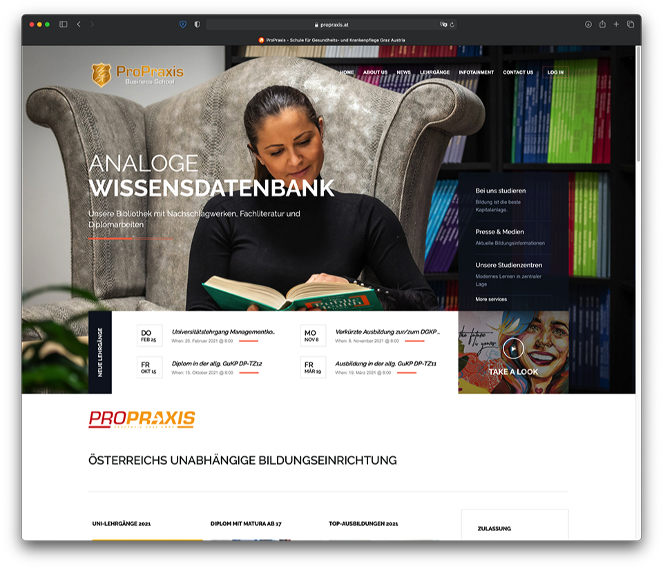 Joomla CMS Homepage Programmierung ProPraxis Schule für Gesundheits- und Krankenpflege