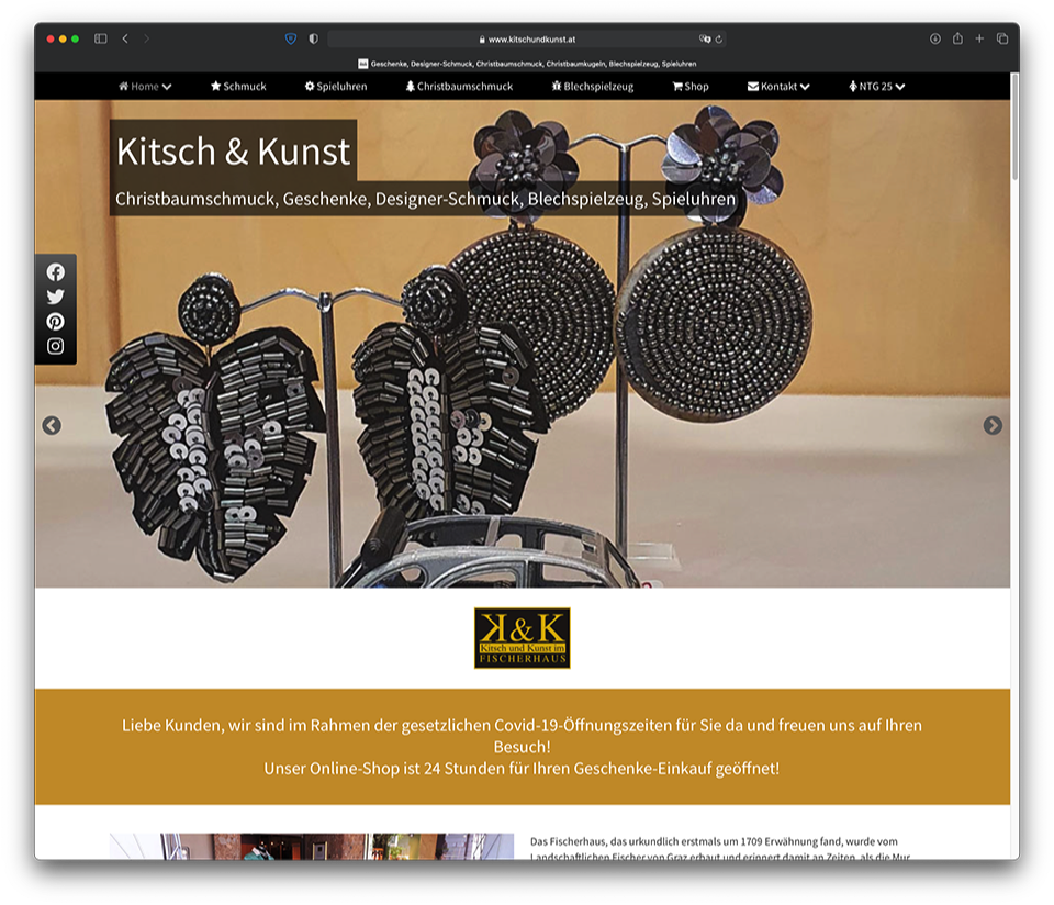 Homepage und Webshop Kitsch und Kunst Graz