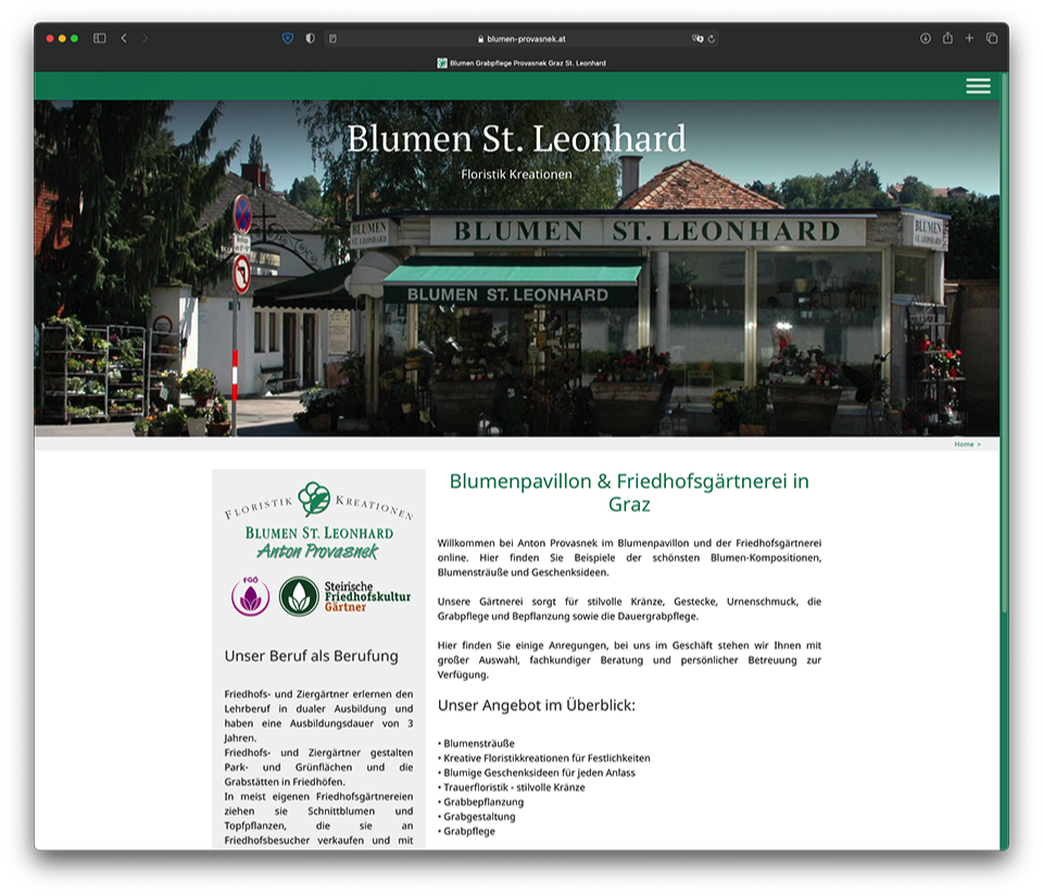 Blumen St. Leonhard Homepage Design